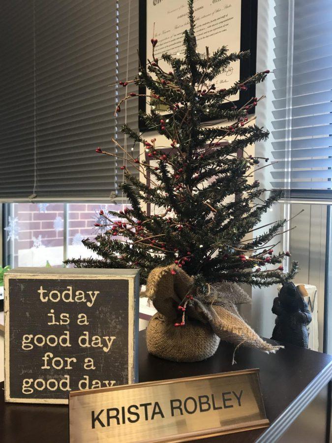 Mrs. Robley's decorations on her front office desk ready to spread Christmas Cheer!	