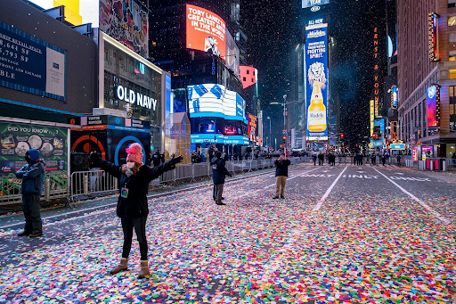 A usually packed Times Square left empty besides a few on one of their busiest nights of the year.