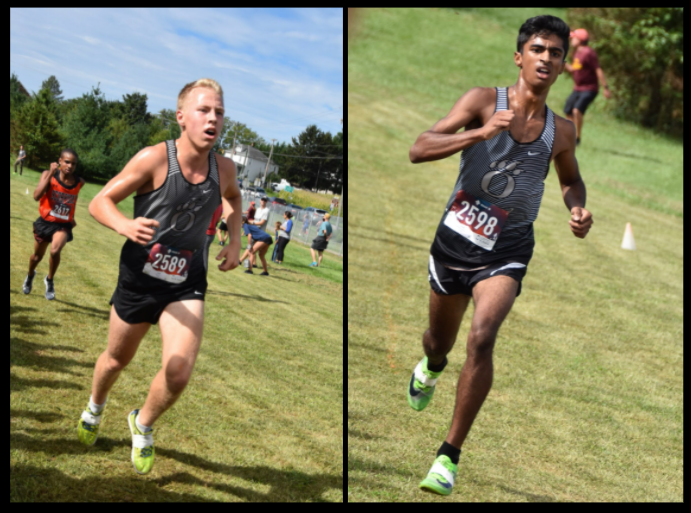 Oakdale captains Abhishek Muddireddy(right) and Reed Fliegel(left) as they crossed the finish line, placing 3rd and 7th in Oakdale’s division respectively.