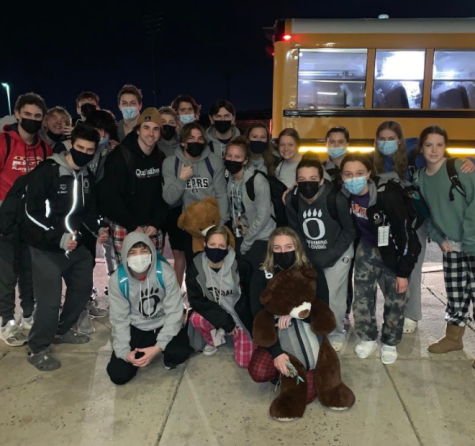 Oakdale’s Swim and Dive outside of the school after competing against Catoctin on January 3rd. At this meet, the boys side of Oakdale’s team won with an impressive score of 143 to 18, and the girls side of the team by a similarly large margin of 146 to 25.