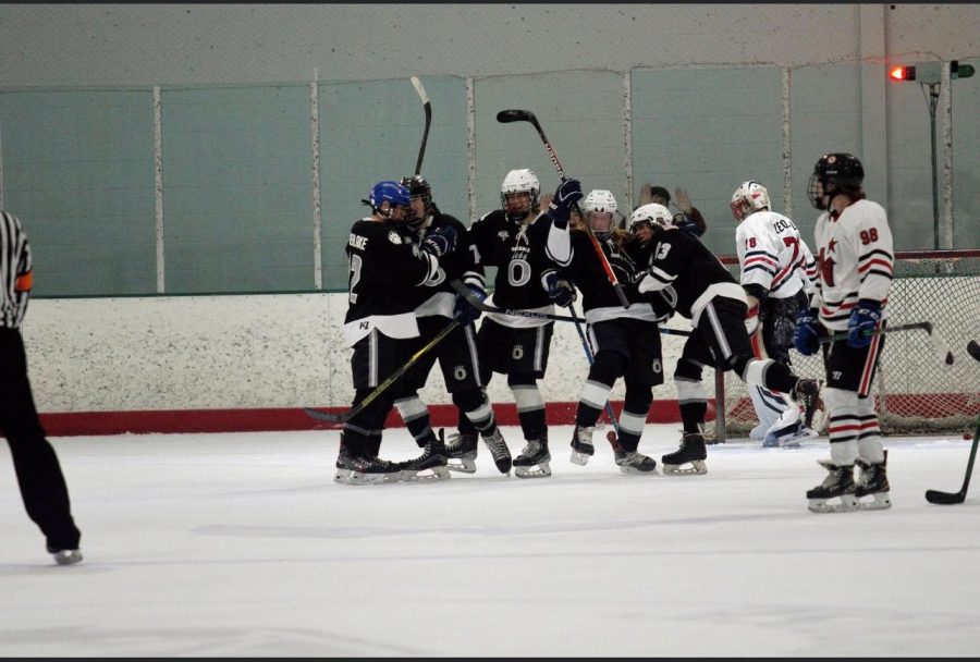 (Pictured left to right) Mason Timberlake, Declan Burke, Charlie Villa, Eli Corridon-Crum, and Gabe Lohr celebrating their second goal in their 3-0 win over Washington County in state semifinals last season.
