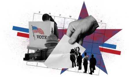 A graphic design from CNN that illustrates people voting in the midterms. 
