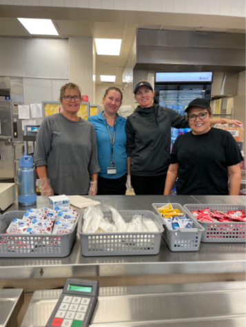 Oakdale’s hard working lunch ladies during fifth block cleaning up the lunch line!