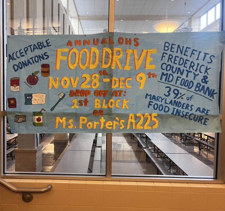 A poster for the OHS food drive, located on Main Street.