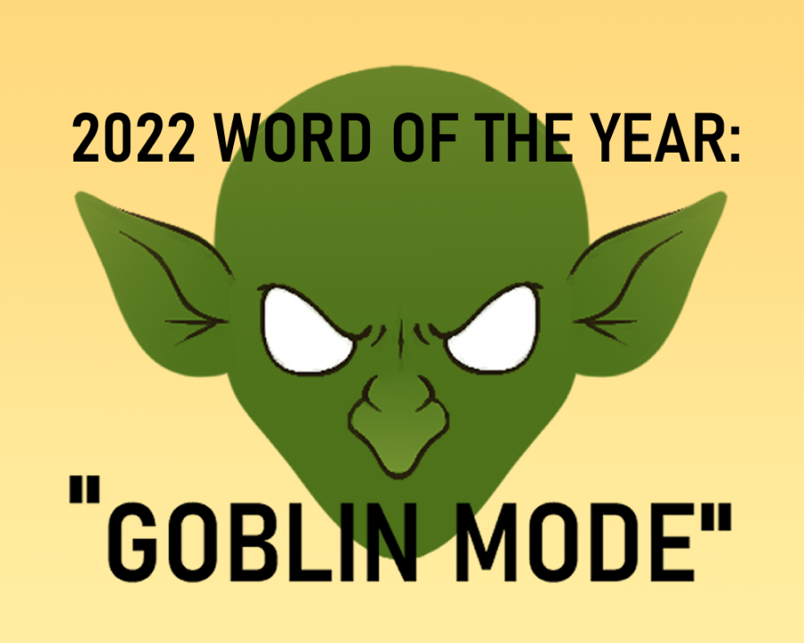 The phrase goblin mode accompanied by an illustrated goblin.