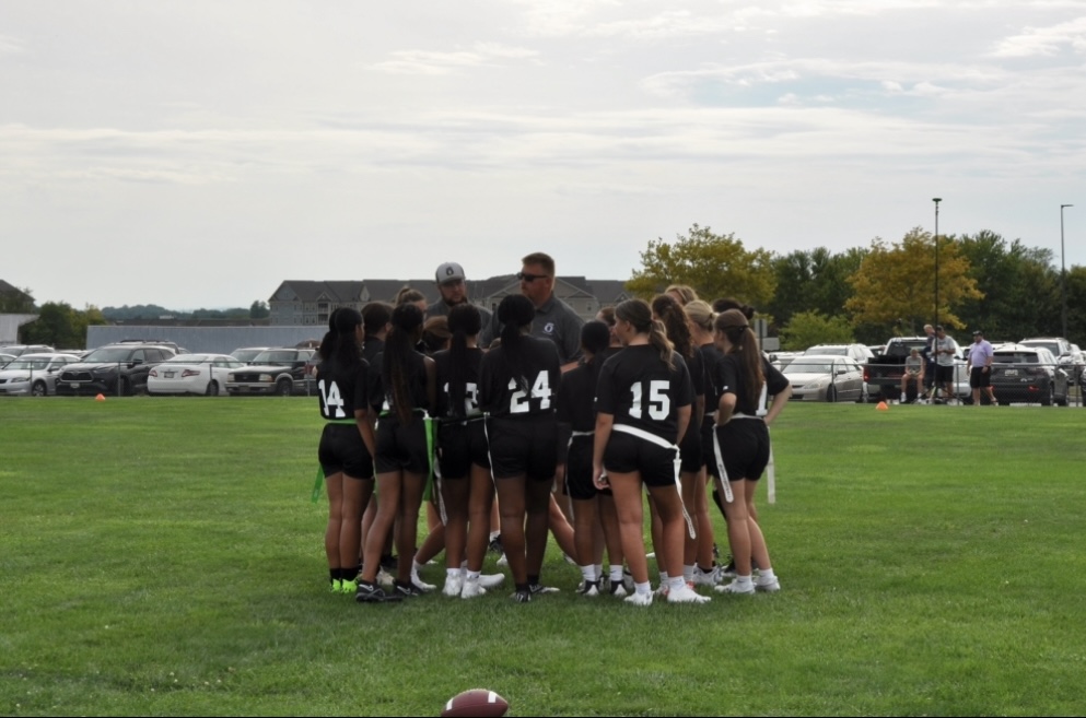 The Oakdale Girls Flag Football “B” team during their first scrimmage at Urbana High School (08/23). 