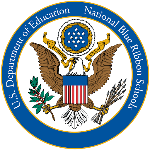 This is the U.S Department of Education National Blue Ribbon School award that now represents  Oakdale High Schools achievement of getting the National Blue Ribbon award..
