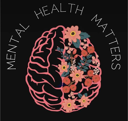 The logo for the Mental Health Awareness Club shows a brain with flowers on one side. 