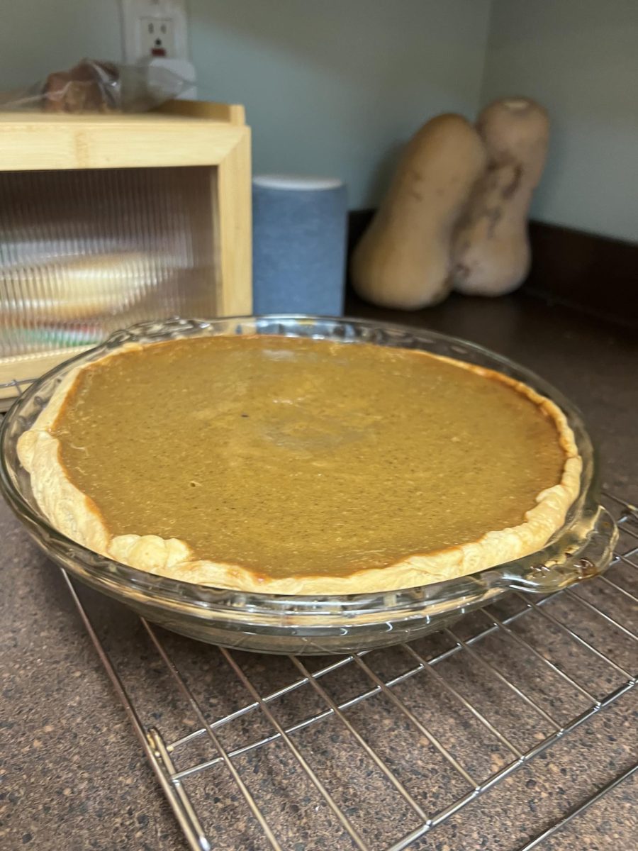 A pumpkin pie, made from scratch, by Nicole Neyman in 2022 for Thanksgiving. 