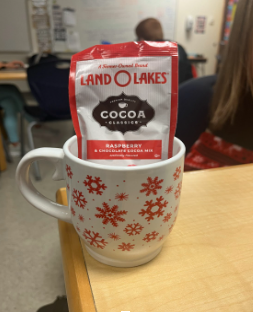 A mug with hot chocolate, which was voted as the best holiday treat of 2023 by Oakdale students. 
