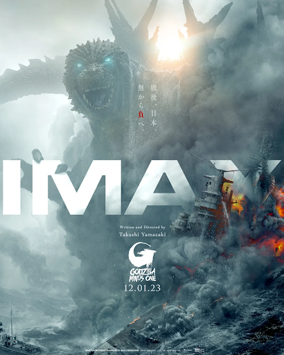 A promotional poster for IMAX screenings of Godzilla Minus One.
