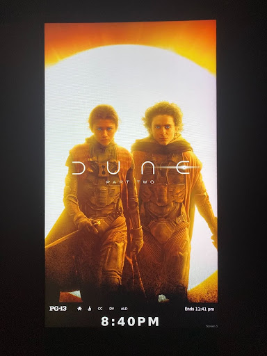 A digital poster for Dune: Part Two at Warehouse Cinemas
