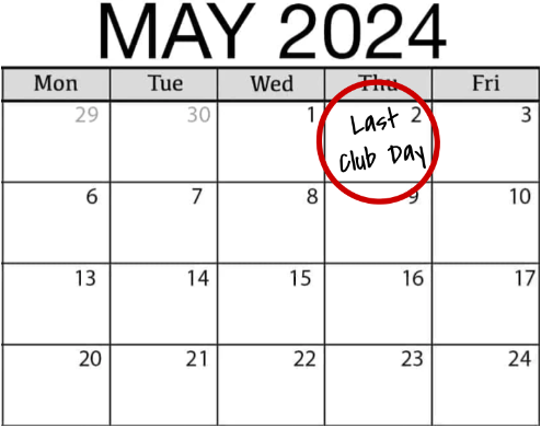 A calendar displays the last club day happening at Oakdale this year.