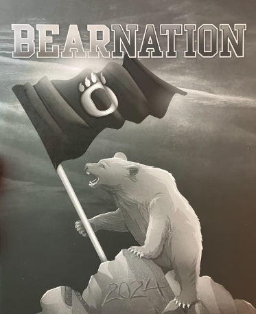 The cover of the 2023-2024 school year yearbook, proudly displaying Oakie, the school mascot.