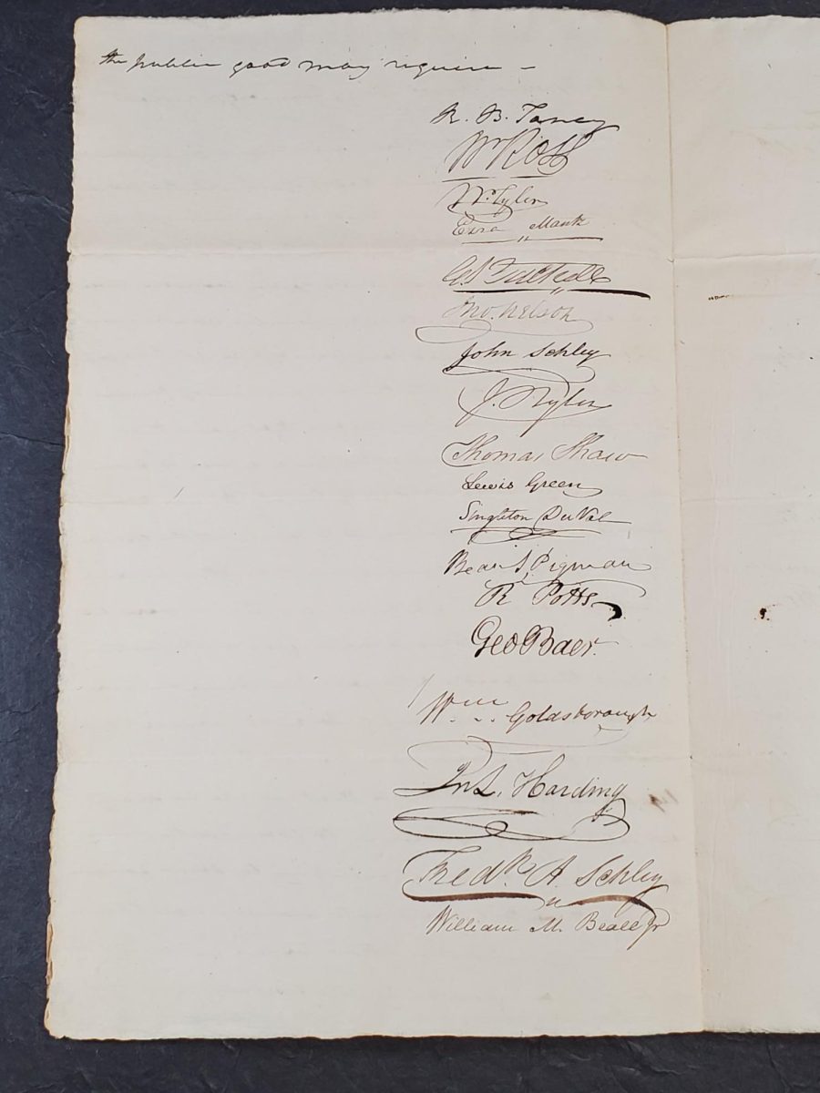 Primary sources were used during the research process.  This page from an application for pardon was found at the Maryland Archives in Annapolis.  Famous Frederick resident, Roger B. Taney signed the petition on behalf of an enslaved woman named Teney in 1820.